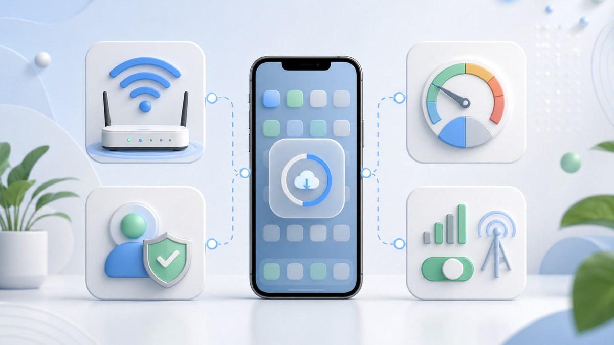 iPhoneアプリのダウンロード不具合でWi-Fi・ストレージ・Apple IDを確認するイメージ