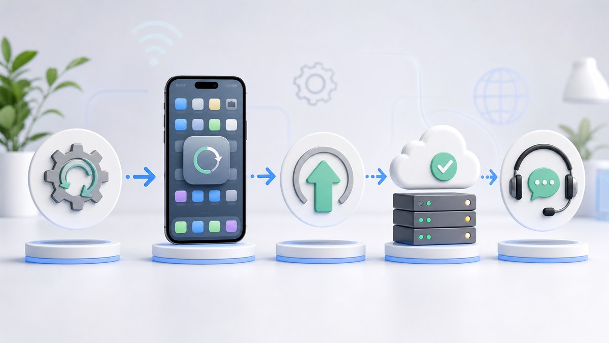 iPhoneのネットワーク設定リセット・iOSアップデート・サーバー確認のイメージ