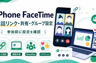 iPhone FaceTimeの通話リンク、画面共有、SharePlay、リアクションを確認する日本語アイキャッチ画像