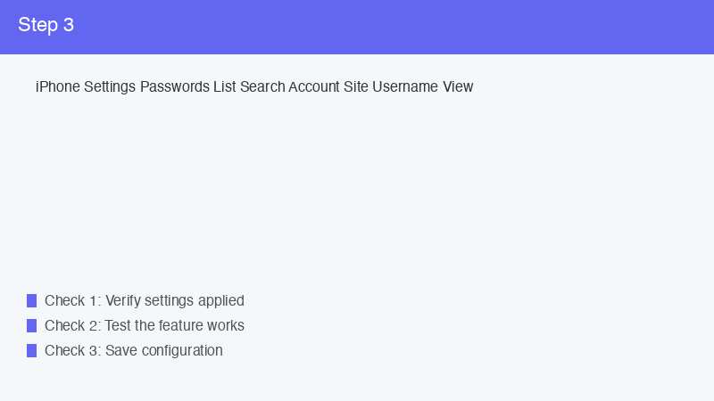 iPhone Settings Passwords List Search Account Site Username View