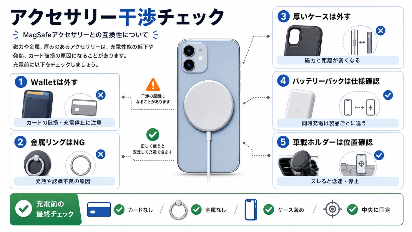 MagSafeアクセサリーが充電に干渉する例をまとめた図解