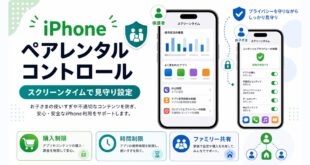 iPhoneのスクリーンタイムで購入制限や時間制限やファミリー共有を使って見守り設定を行う流れを整理した日本語アイキャッチ画像