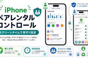 iPhoneのスクリーンタイムで購入制限や時間制限やファミリー共有を使って見守り設定を行う流れを整理した日本語アイキャッチ画像
