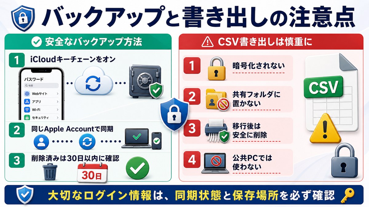 パスワードのバックアップとCSVエクスポート時の注意点