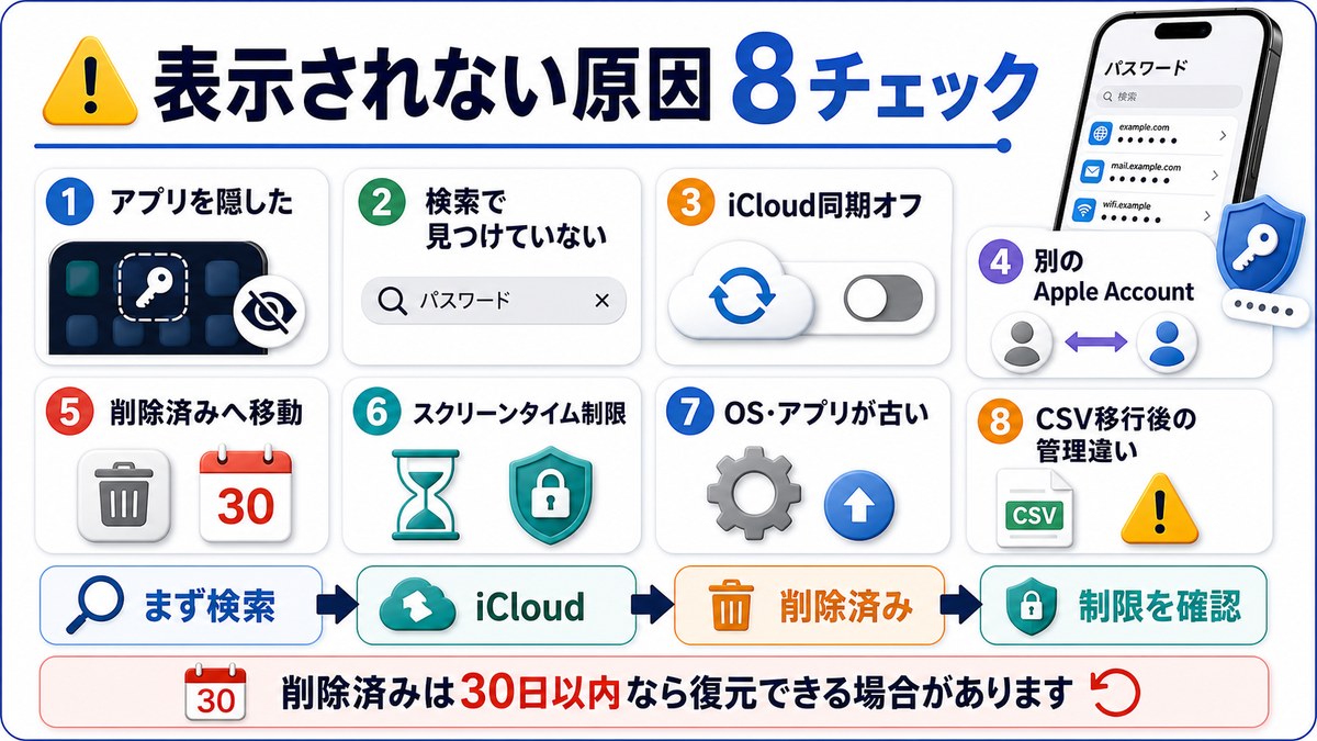 iPhoneでパスワードが消えたように見える主な原因