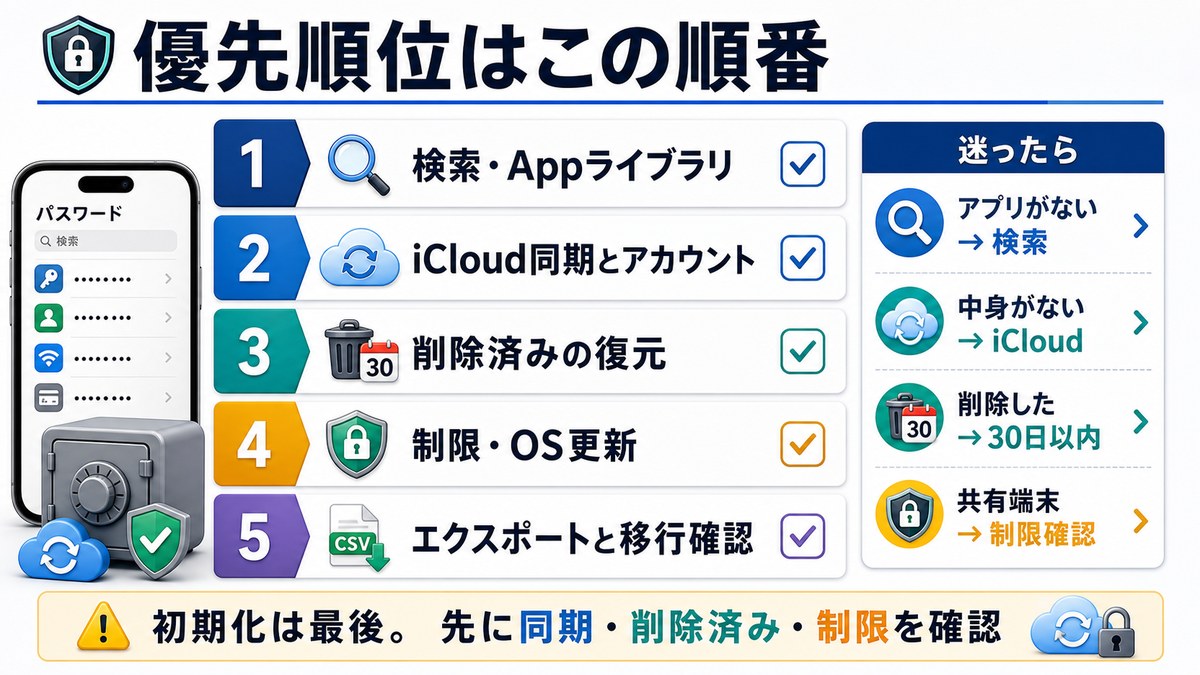 iPhoneパスワードアプリの対処法の優先順位