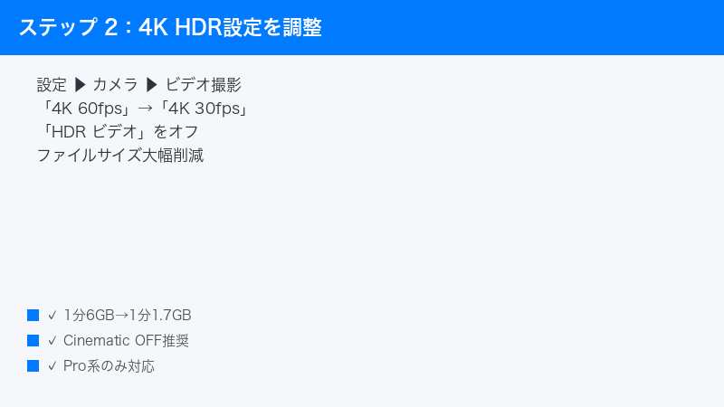 iPhone Camera Video Recording 4K 30fps HDR Off Reduce File Size