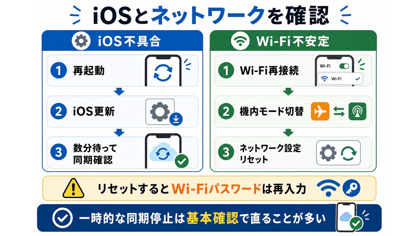 iOS不具合とネットワーク接続の確認手順をまとめた図解