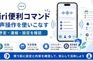 Siri便利コマンドで起動、予定管理、リマインダー、設定確認を説明する日本語アイキャッチ画像