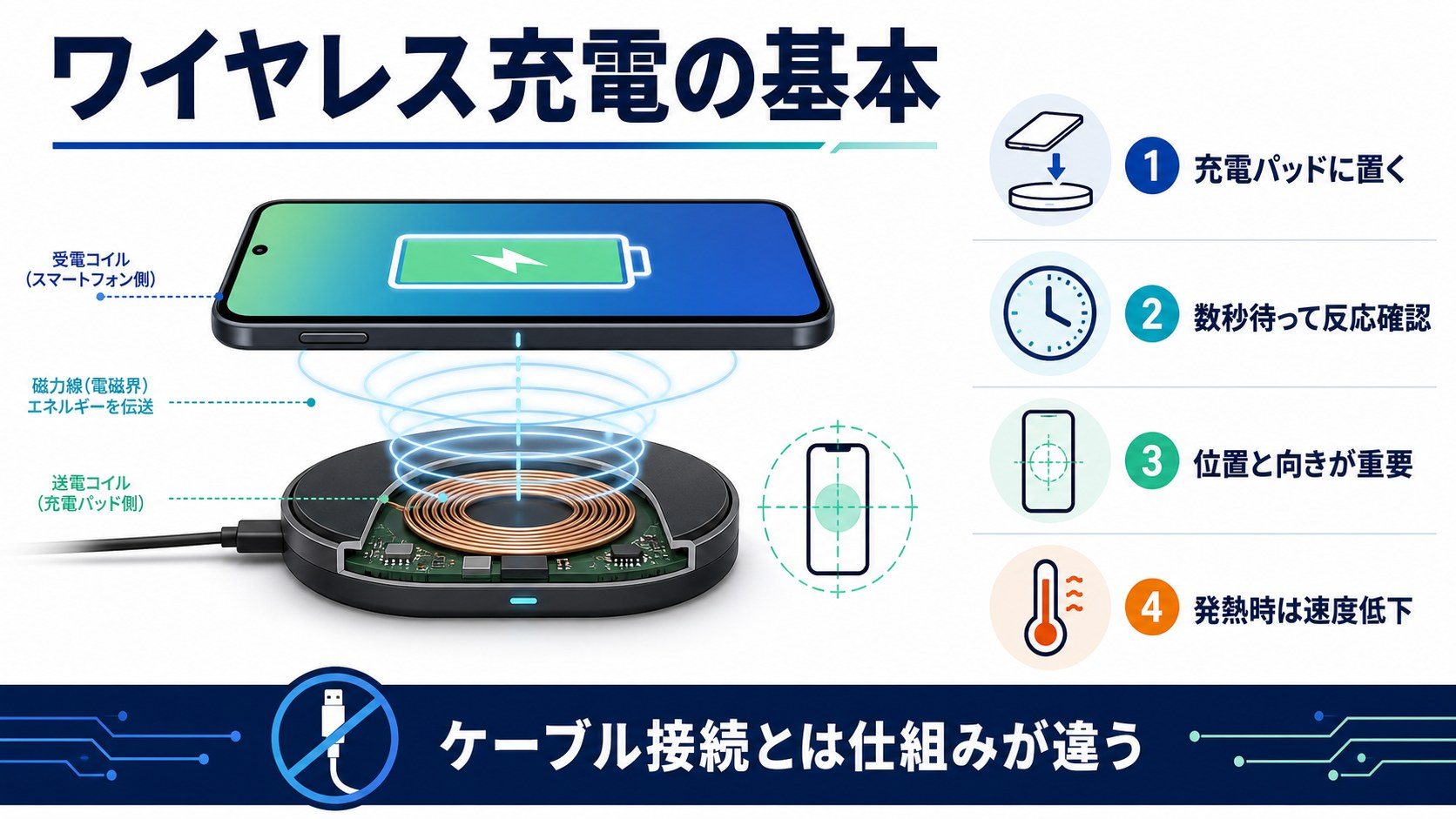 ワイヤレス充電の基本を説明する図解