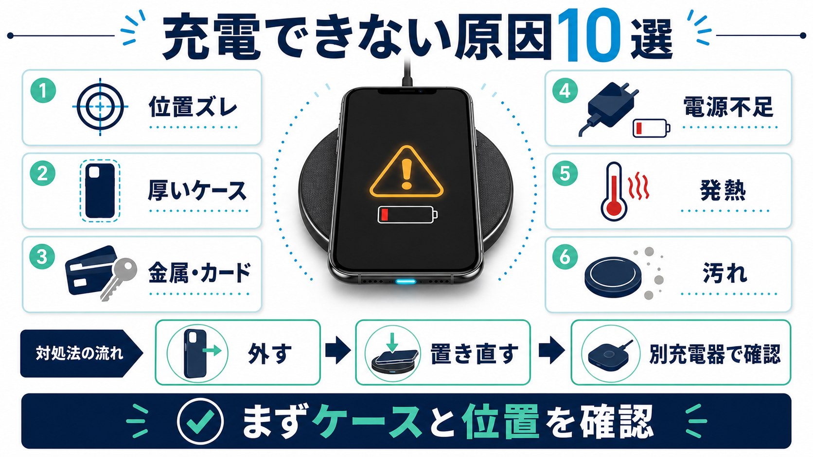 iPhoneワイヤレス充電ができない原因の図解