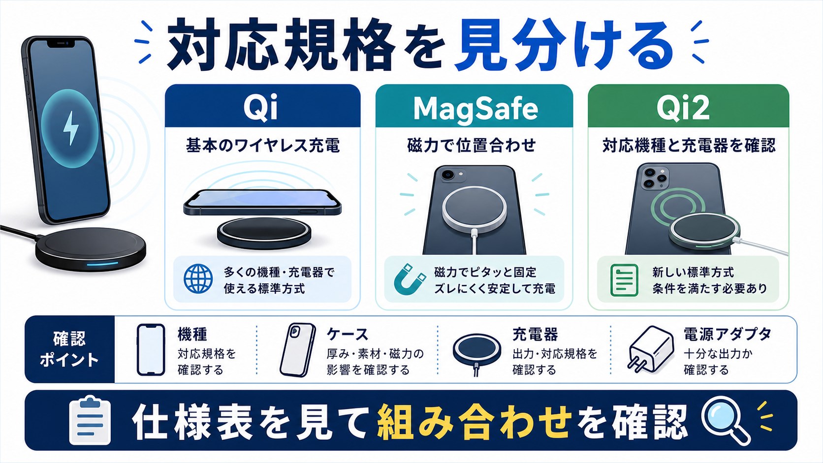 Qi MagSafe Qi2対応規格の見分け方