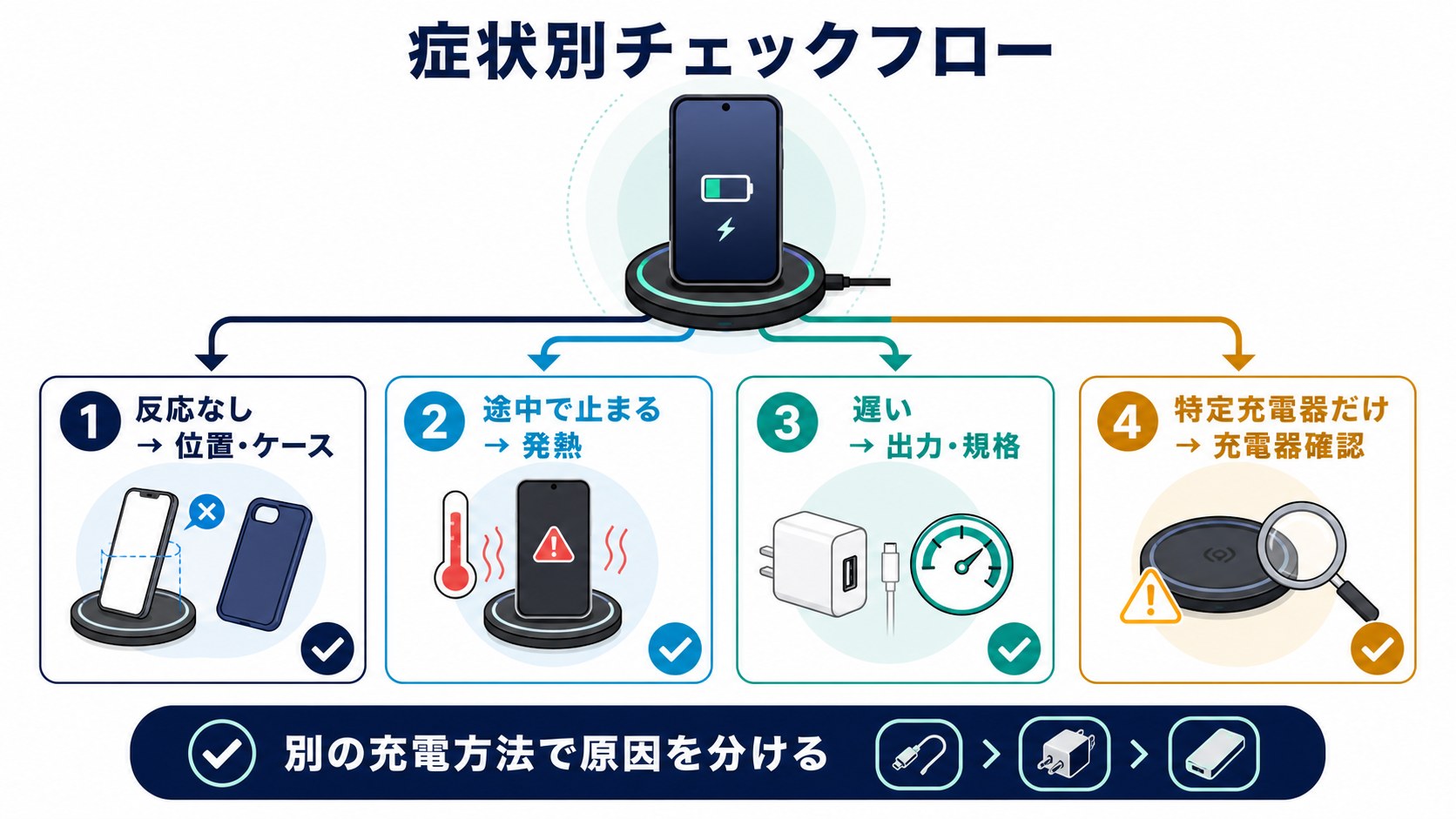 ワイヤレス充電の症状別チェックフロー