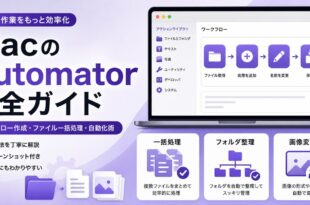 MacのAutomatorでワークフロー作成とファイル一括処理と自動化を行う流れを整理した日本語アイキャッチ画像