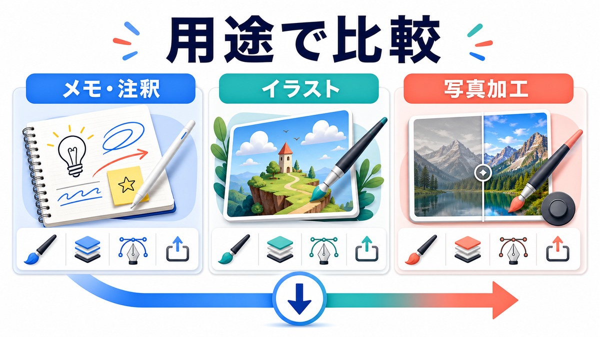 用途で描画ソフトを比較するの図解