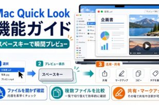 MacのQuick Lookでスペースキーによる瞬間プレビューや複数ファイル確認や共有操作を整理した日本語アイキャッチ画像