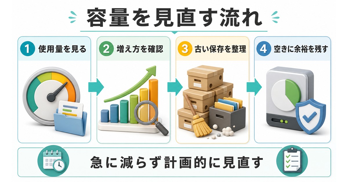 バックアップ容量の見直し方を示した情報画像