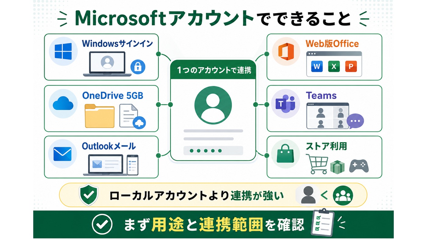 Microsoftアカウントでできることを整理した図解