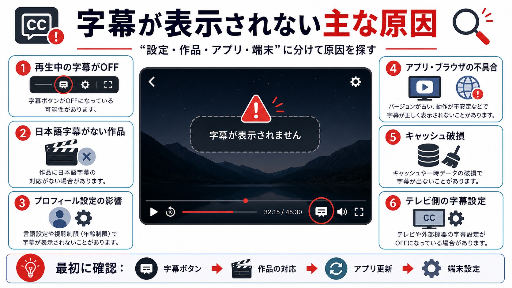 Netflix字幕が表示されない主な原因