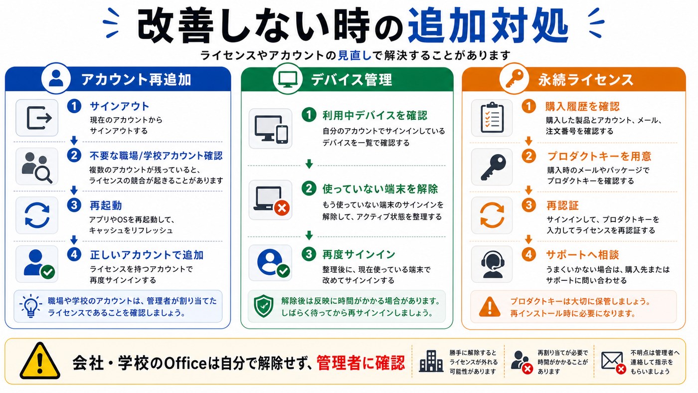 Office認証エラーが改善しない時の追加対処をまとめた図解