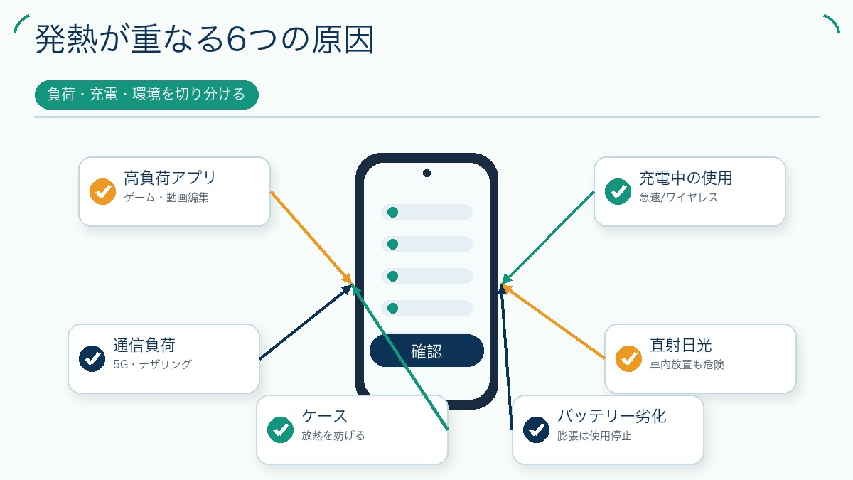発熱が重なる6つの原因を説明する図解