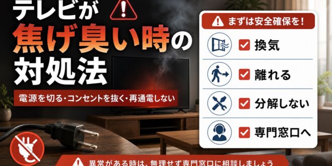 【緊急対処】テレビから焦げ臭いにおい・煙が出た時の対処法|原因・危険性・修理・買い替え判断まで完全解説【2026年版】 – minto.tech