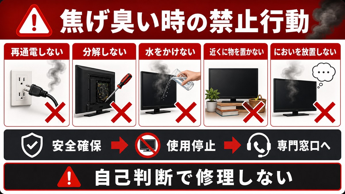 焦げ臭い時の禁止行動の図解