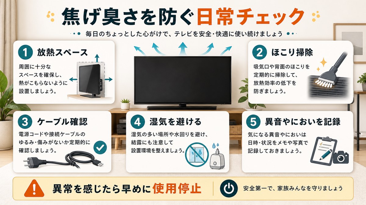 焦げ臭さを防ぐ日常チェックの図解