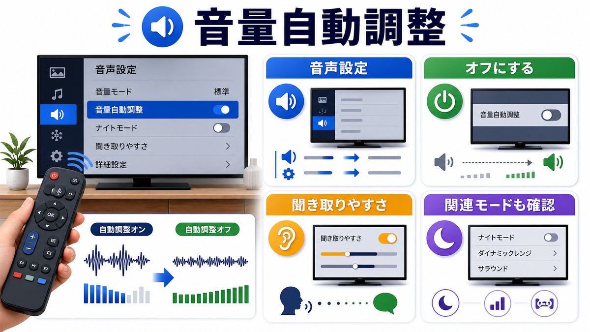 音量自動調整の確認手順の図解