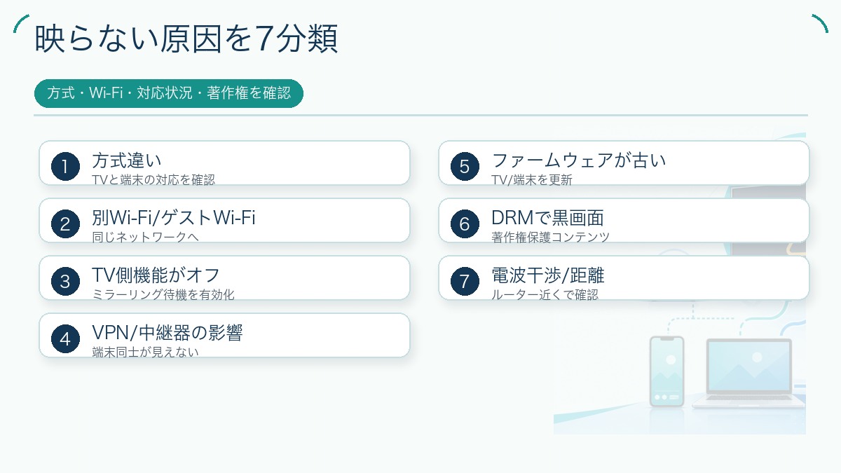 映らない原因を7分類を説明する図解
