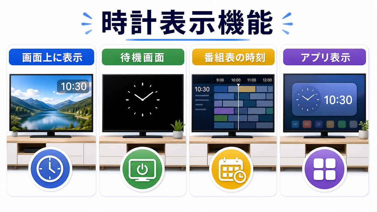 時計表示機能の種類の図解