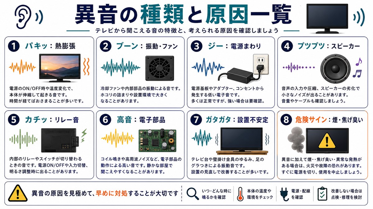 テレビ異音の種類と原因一覧の図解