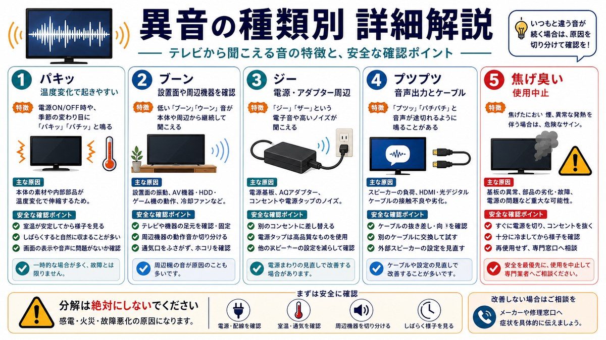 異音の種類別チェックの図解