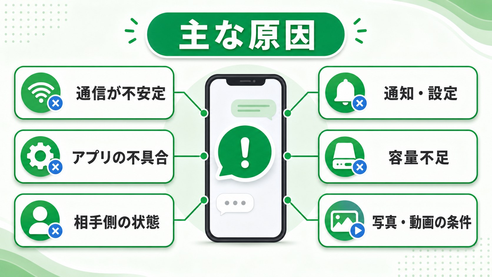 WhatsAppのメッセージが送れない主な原因の図解