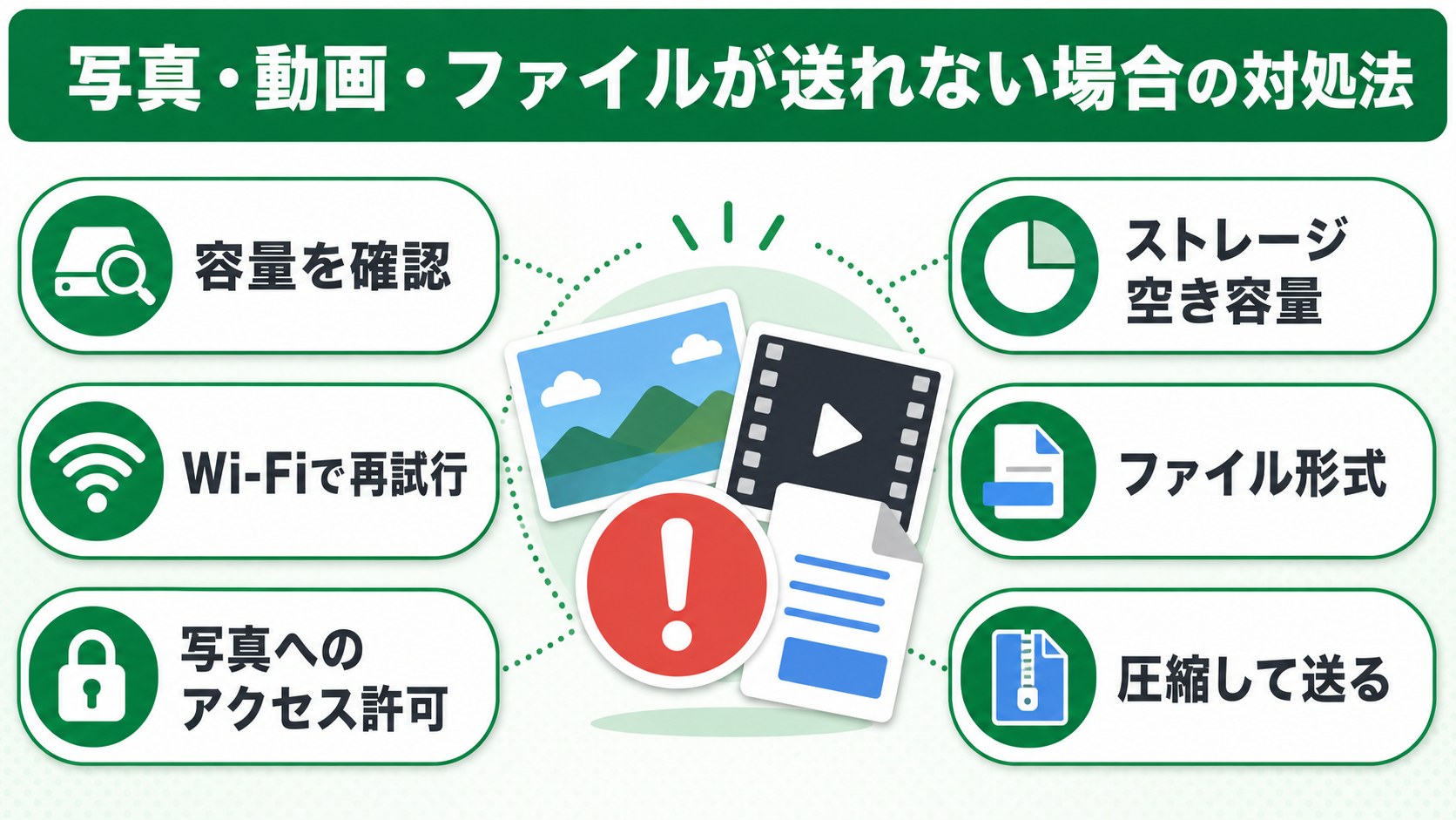 WhatsAppで写真・動画・ファイルが送れない場合の対処法図解