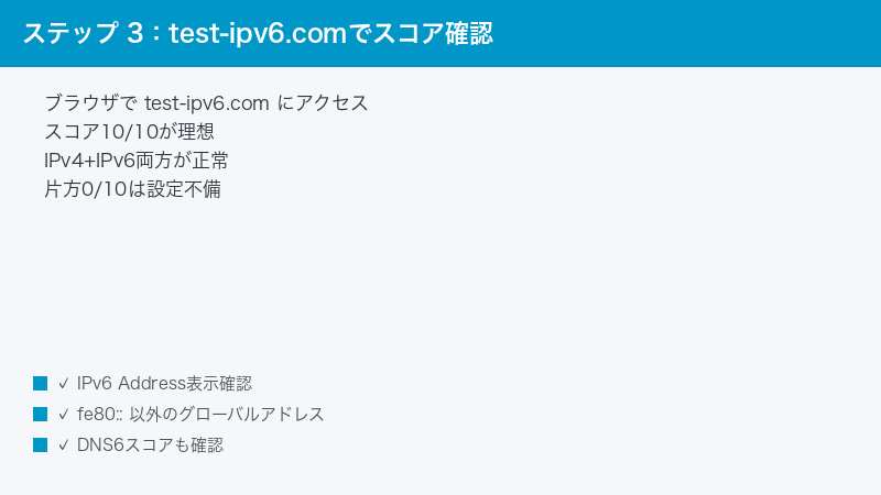Browser test-ipv6.com Score Verify Global Address IPv4 IPv6 DNS6
