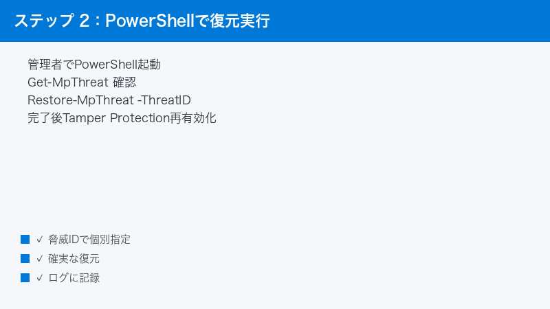 Windows PowerShell Admin Get MpThreat Restore MpThreat ThreatID Restore