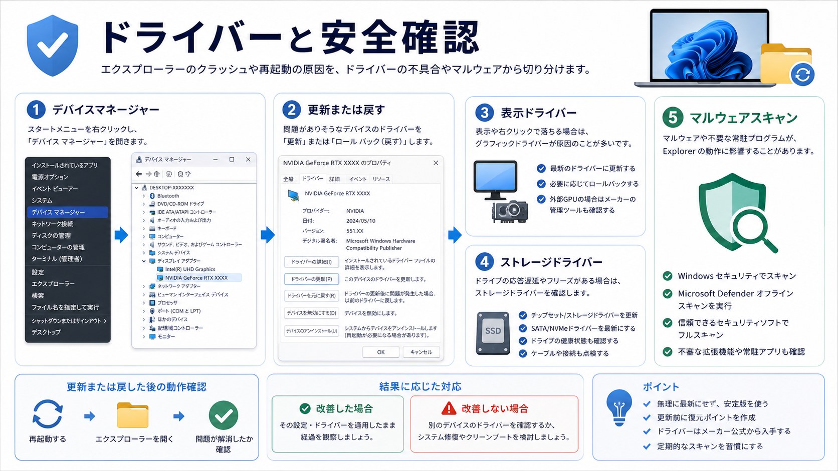 ドライバー不具合とマルウェアスキャンを確認するポイント