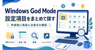 Windows God Modeで新規フォルダー、設定一覧、検索、ショートカットを確認する日本語アイキャッチ画像