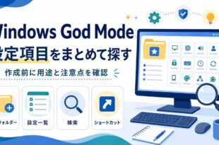 Windows God Modeで新規フォルダー、設定一覧、検索、ショートカットを確認する日本語アイキャッチ画像