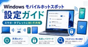 WindowsのモバイルホットスポットでスマホやタブレットにWi-Fi共有する設定を整理した日本語アイキャッチ画像