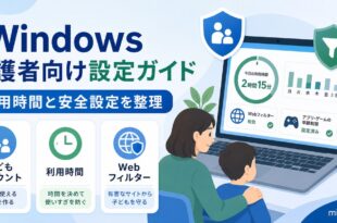 Windowsの保護者向け設定で子どもアカウントや利用時間やWebフィルターを整理する日本語アイキャッチ画像