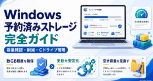 Windowsの予約済みストレージを容量確認や削減やCドライブ管理の観点で整理した日本語アイキャッチ画像
