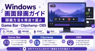 Windows画面録画でGame Bar、Clipchamp、OBSを用途別に選び、音声設定や保存先を確認する日本語アイキャッチ画像