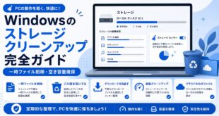 Windowsのストレージクリーンアップで一時ファイル削除や空き容量確保やクラウド専用ファイルを確認する日本語アイキャッチ画像
