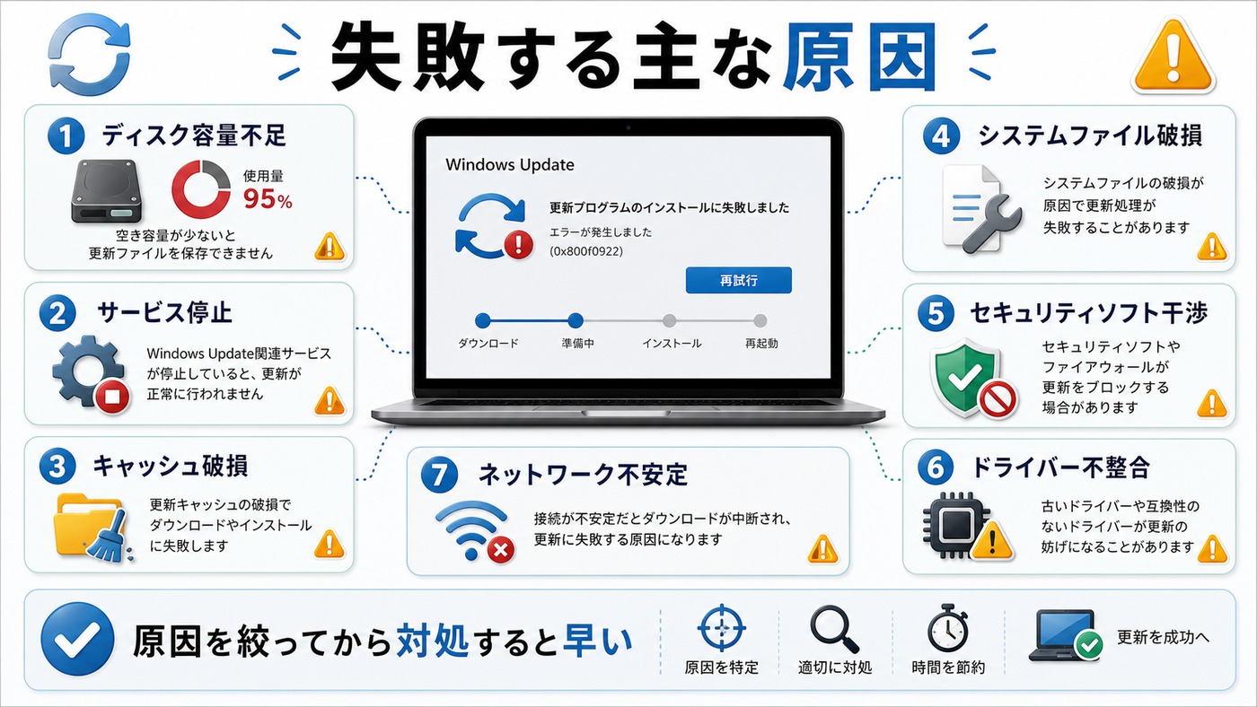 Windows Updateが失敗する主な原因をまとめた図解