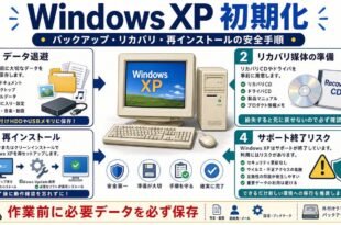 Windows XPを初期化する前の準備やリカバリ、サポート終了リスクを整理した図解