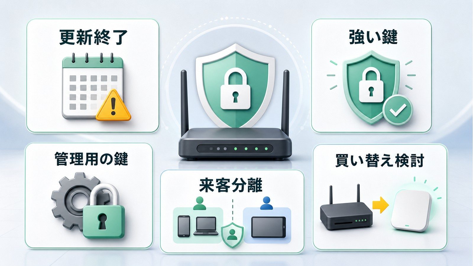 AirMac Extremeを今使う時に更新終了強い鍵管理用の鍵来客分離買い替え検討を確認する図解