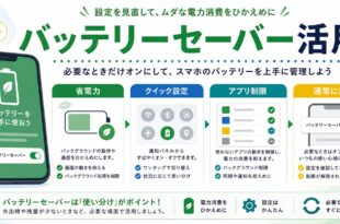 バッテリーセーバーで省電力、クイック設定、アプリ制限、通常に戻す流れを整理した日本語アイキャッチ画像