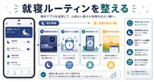 就寝時刻、起床アラーム、通知、朝の予定確認を整理した日本語アイキャッチ画像